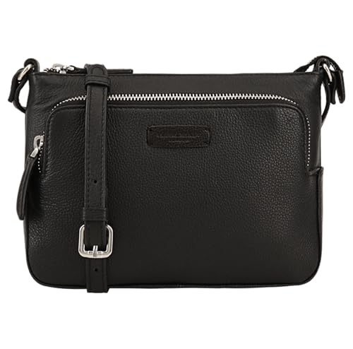 Lloyd Baker London – DEVAL Double-Zip Leather Crossbody Bag: Women's Functional Design in 100% Genuine Full-Grain Leather- JET BLACK (Black)