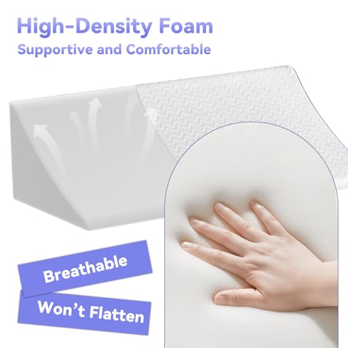 Image of Vekkia Wedge Pillow for Side Sleeping, Ergonomic Back Support Pillow with High-Density Foam for Pregnancy Support, Back Pain, Preventing Bedsores, Surgery Recovery, Removable Cover, White /Gray