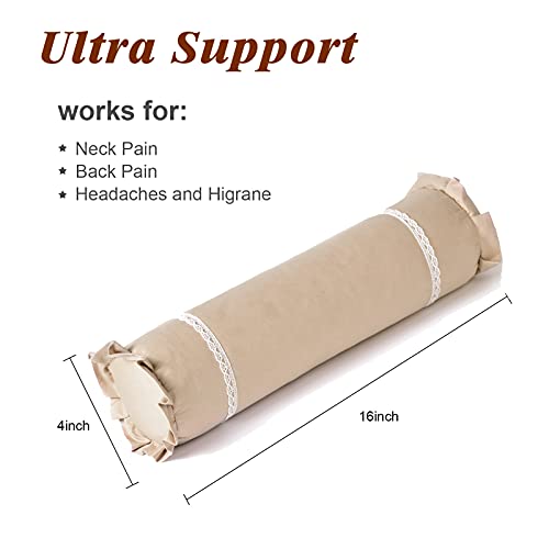 Edomi Lumbar Support Buckwheat Pillow Cervical Neck Roll Pillow Buckwheat Hulls Filling Cooling Round Pillows Therapeutic Bolster For Side Sleepers Spine And Back Support (16X4 Inch, Light Tan) #TOP1