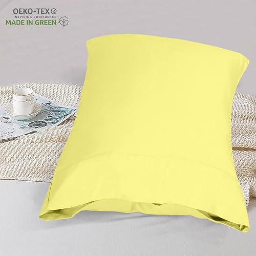 Image of ROYALE LINENS 300 Thread Count 100% Long Staple Combed Cotton Pillowcases Set of 2 - Ultra Soft - Queen Bed Pillow Cover - 20 inchx30 inch -Breathable, Cool & Crisp Percale Yellow Pillow Cases (Queen, Yellow)