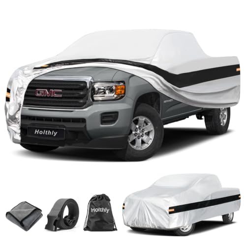 Image of 10 Layers Truck Cover Waterproof All Weather Custom Fit GMC Canyon(2004-2026) Extended /Crew Cab Short Bed, Outdoor Full Exterior Pickup Car Cover Sun Rain Snow Ice Protection. Sliver