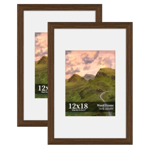 SZYUU 12x18 Picture Frame Set of 2, Wood Frame with Real Glass, Wide Border
