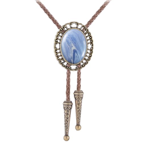 Image of Jeilwiy Bolo Tie for Men Real Stone Westwern Cowboy Ties Silver Bolos Women Leather Necktie Gift for Birthday Christmas