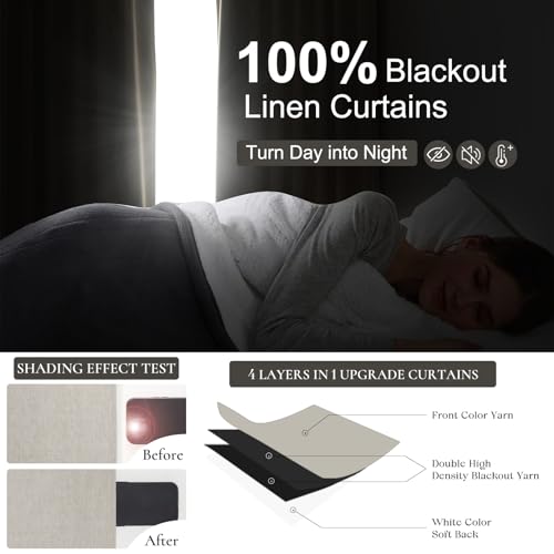 Image of Curtains 100 Inch Length Extra Wide Pinch Pleated Blackout for Sliding Glass Door /Living Room, Farmhouse Natural Linen Thick Boho Bedroom Heavy Duty Insulated Large Window Drapes (100 inchWx92 inchLx2Panels)