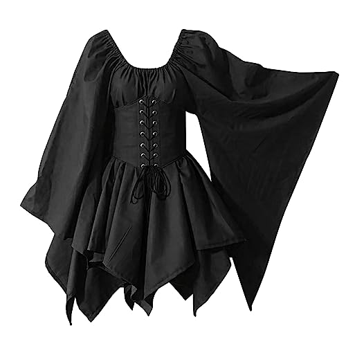 Robe traditionnelle médiévale noire de style gothique rétro avec corset de qualité