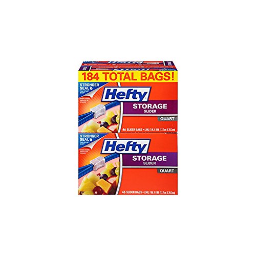 Hefty Slider Storage Bags, Quart Size, 46 Count (Pack of 4), 184 Total
