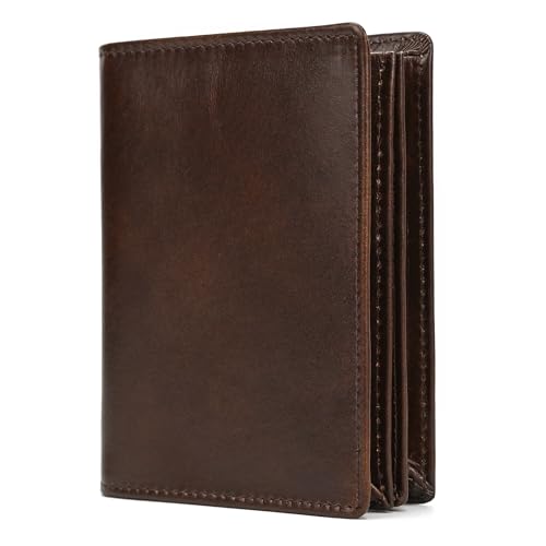 Genuine Leather Wallet for Men | Bifold RFID Vertical Wallet | Mens Extra Large Capacity Card Holder with 16 Slots and ID Window, Coffee