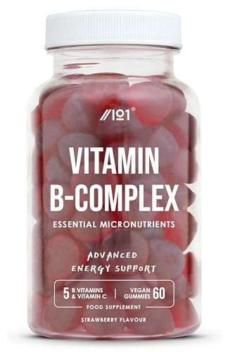 Vitamin B Complex Gummies - 5 Essential B Vitamins & Vitamin C - 60 Vegan Gummies - Strawberry Flavour - by Alpha01