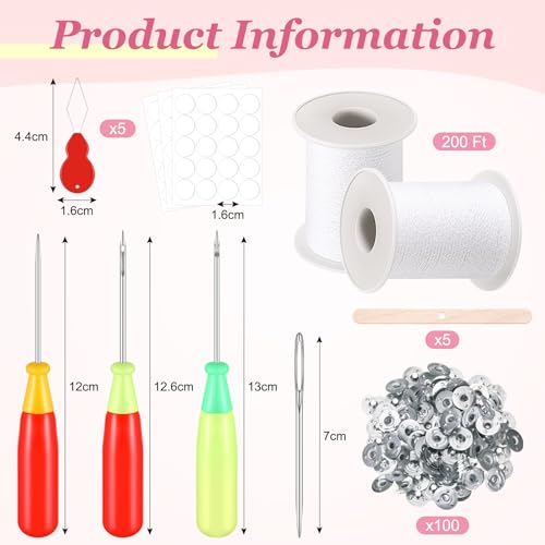 Image of Zeyune 20 Pcs Candle Wick Needle for Silicone Molds, Mold Punch Needle with Hook & Eye, Candle Inserting Tool, Wick Holders, Thread, Stickers and Tabs