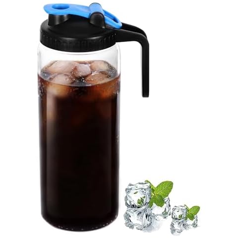 CZFWin Glass Mason Jar Pitcher with Lid,V-shaped Pour Spout - 1800ml Breastmilk Pitcher for Ice Tea, Cold Brew Coffee, Fridge Water, Breast Milk, Juices, Leak Proof Cover