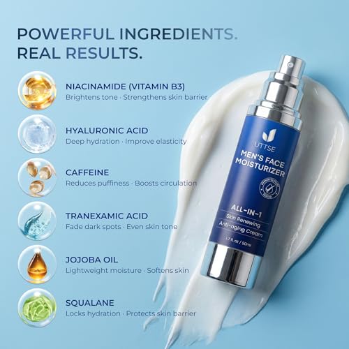 Image of Uttse 6-in-1 Mens Face Moisturizer: Face Cream for Men - Reduce the Look of Eye Bags, Dark Circles, and Puffiness - Skin Care for Men - Made in Korea