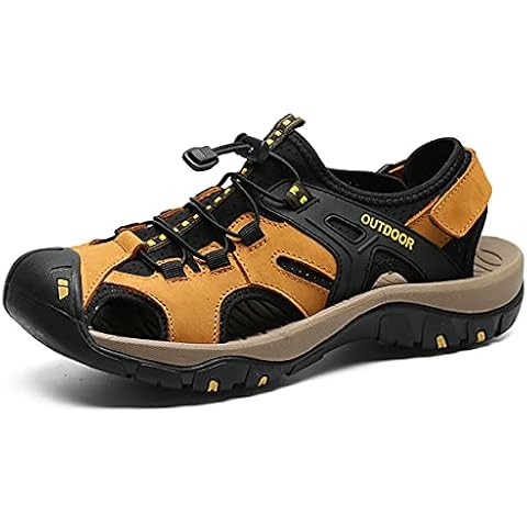 Eisrumu Mens Outdoor Hiking Sandal Sports Sandal for Men Trail Walking Sandal With Closed Toe Summer Beach Shoes Brown UK5 Cover