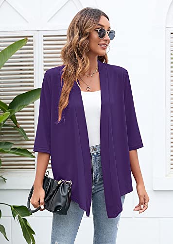Image of Heymoments Women's Lightweight Open Front Cardigans 3 /4 Sleeve Casual Soft Drape Fall Cardigan S-2XL