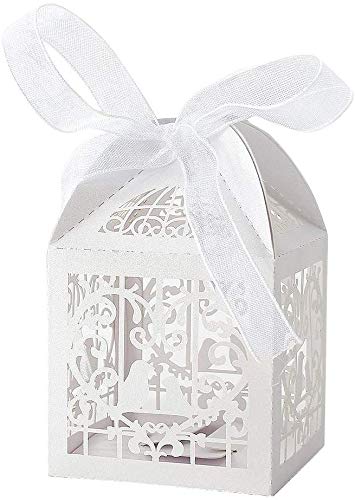 Aeromdale Boîte à dragées bonbons Coeur Oiseaux Cage blanc pour Mariage Baptême 50pcs Temps de divertissement