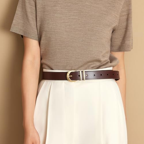 BEAU TODAY Women's Leather Belt for Jeans Dresses Pants Fashion Waist Belt Casual Dress Belt with Gold Buckle3