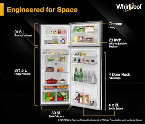 Image of Whirlpool 467L 2star IntelliFresh Convertible Inverter Frost Free Double Door Refrigerator (IF INV CNV 515 ALPHA STEEL-Z, 2s)