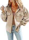SHEWIN Jackets for Women Casual Long Sleeve Shacket Drawstring Zip Up Winter Coats Lightweight Warm Sherpa Jacket with Pockets Fall Outfits for Women 2025,Beige M