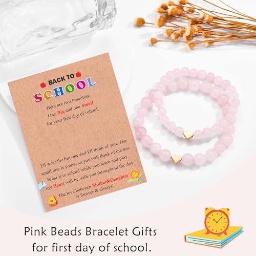 Image of Set of 2 Mother And Daughter First Day of School Kindergarten Preschool 1st /2nd Grade Back to School Bracelet Gifts, Christmas Valentines Mothers Day Easter Graduation Birthday Gifts for Girls Women