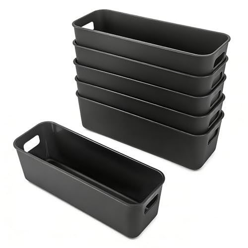 LYLIDIA 6 Stück Aufbewahrungsbox Klein Schmal 30cm, Kunststoffbox Organizer Box Aufbewahrung, Aufbewahrungskorb Kisten Schrank Schubladen Ordnungsboxen Basket körbchen für Bad, Küche (Schwarz*6)