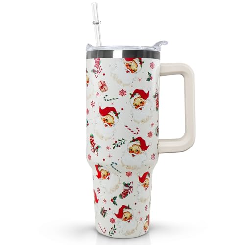 Ceovfoi 40 Oz Santa Tumbler With Handle Santa Coffee Travel Mug Cup Christmas Decor Gifts for Women