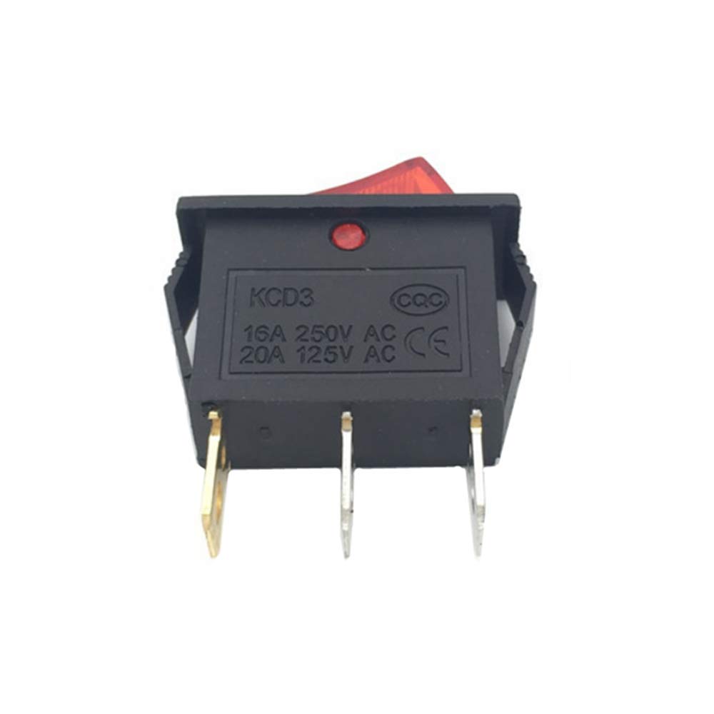 5 Pcs AC 16A/250V 20A/125V 3 Pin Switch 2 Position Red Light On