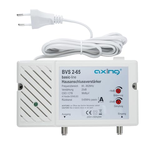 Axing BVS 2-65 Hausanschlussverstärker 25 dB für Kabelfernsehen digital (85-862 MHz, Rückkanal 5-65 MHz)