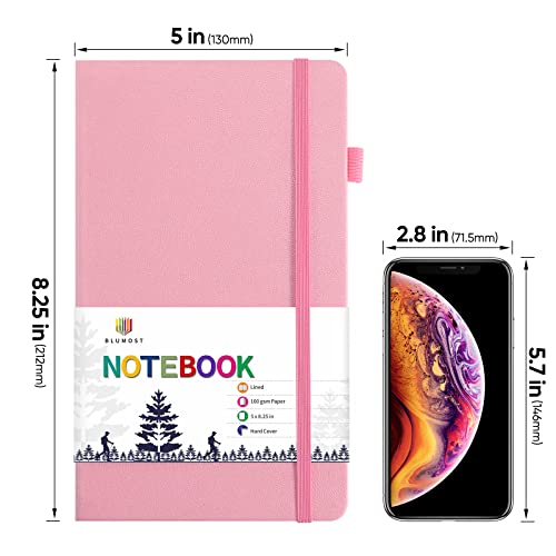 Blumost Lined Journal Notebooks With Pen Loop, Hardcover Notebook Journal For Work, 100Gsm Premium Thick Paper With Inner Pocket, Medium 5"X8.25", (Pink) #TOP2
