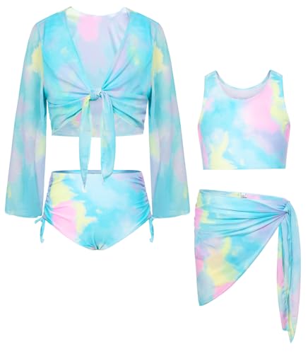 GRACE KARIN Mädchen Badeanzug Rash Guards Schwimmanzug Langarm Oberbekleidung Bademode Blau Grün 8 Jahre
