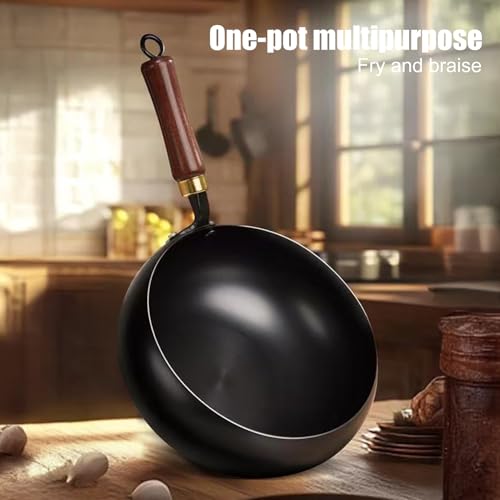 Wok tradicional de hierro forjado con mango de madera miniatura 4