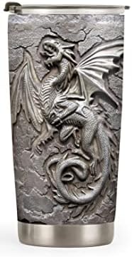 64HYDRO 20oz Viking Gifts for Men - Norse Mythology Gifts - Valentines Day Gifts for Him - Birthday, Fathers Gifts for Dad, Son, Husband, Dragon Fossil Tumbler Cup, Travel Coffee Mug with Lid