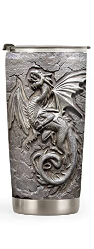 64Hydro 20Oz Viking Gifts For Men - Norse Mythology Gifts - Valentines Day Gifts For Him - Birthday, Fathers Gifts For Dad, Son, Husband, Dragon Fossil Tumbler Cup, Travel Coffee Mug With Lid #TOP24
