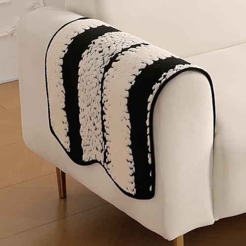 Image of HOKIPO Luxury Wavy Plush Anti-Slip Sofa Armrest Covers | 1 Pair - Black (AR-5979-BLK*2)