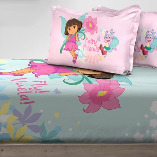 Image of Sassoon Dora (Fly) Digital Printed, Cotton Single Bedsheet, 300 TC, 1 Pillow Cover, Fade Resistant, Bedsheet for Kid's Bedroom, (1.50m X 2.35m)