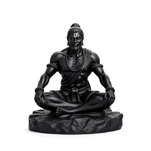 Image of CHULO Black Matte Finish Lord Hanuman Idol for Car Dashboard, Home & Office Desk | Hanuman Ji Murti for Positivity, Strength, Good Luck & Prosperity - 10x8x10 cm | Hindu Spiritual Gift Showpiece