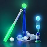 QDRAGON LED Tball Set for Toddlers 3-5, Light up Tee Ball Set, Glow in The Dark T Ball Set for Kids 5-8, Kids Outdoor Playset Baseball Toys Gifts for Boys Girls