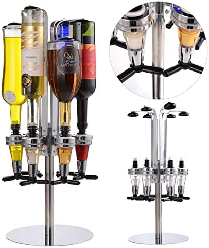 WNGDUA 6-Bottle Rotating Liquor Dispenser Bar Butler Liquor Dispenser Liquor Bottle Holder, Professional Rotating Alcoholic Beverages Dispenser Cocktail Shot Dispenser Wine Holder Party Pourer Stand