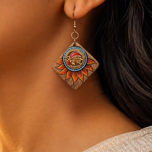 Image of Handcrafted Tribal Wooden Earrings Collection for Women - Butterfly, Princess & Modern Geometric Statement Designs