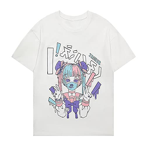 Women Summer Gothic T-Shirt Anime Aesthetic Print Harajuku Fashion Casual Tops: Large White3