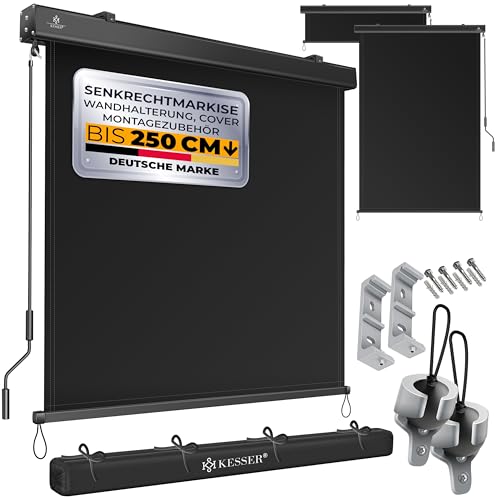 KESSER® Senkrechtmarkise 140x250cm Außenrollo Handkurbelmechanismus Balkonrollo Sonnen-und Sichtschutz Beschattung Sonnenschutz mit Kurbel Markisenkasten Balkon & Terrasse inkl Montageset & Abdeckung