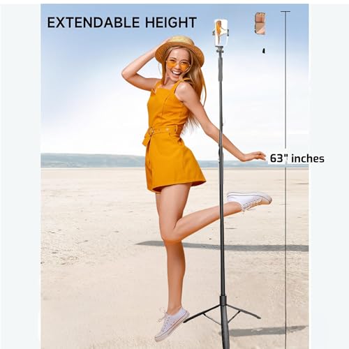 Image of Long Selfie Stick with Tripod Stand, Aluminum 71inch /180cm, 360 Degree Rotation Selfie Stick Tripod,for iPhone, Blutooth Remote,& LED Fill Light, for Camera Gopro for Vlogging,YouTube
