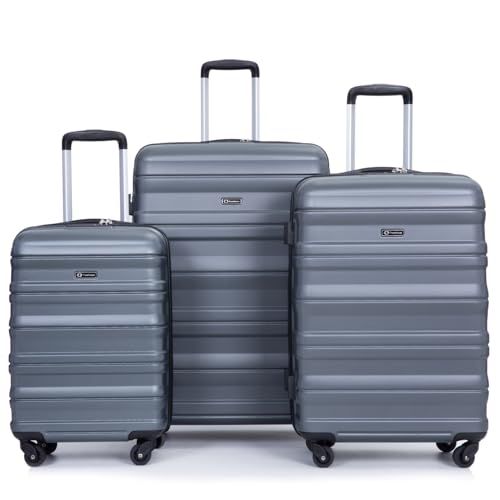 Gray Expandable 3 Piece Luggage Sets PC Lightweight Suitcase with Two Hooks, Spinner Wheels, TSA Lock, (21/25/29)