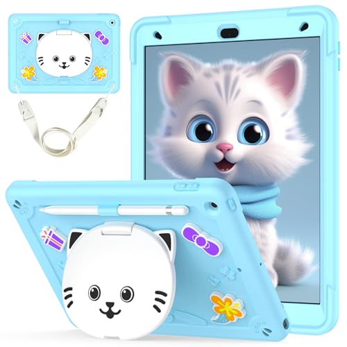 Étui iPad 10.2 pour enfants avec support chat bleu antichoc