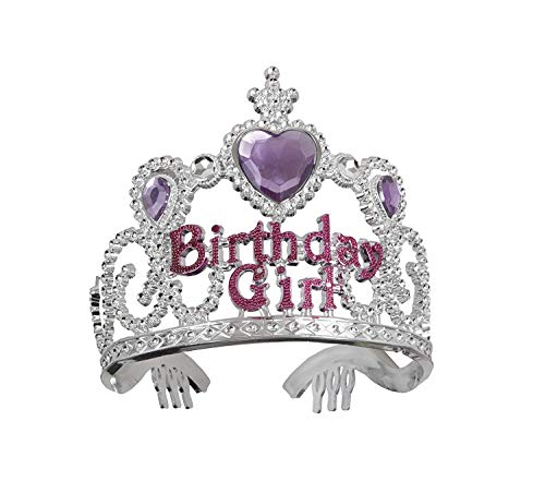 Sparkling Gems Silver Birthday Girl Tiara - Fits Most Children, 1 Piece - Perfect for Birthday Parties and Dress-Up Fun