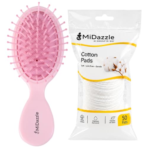 Image of Midazzle Premium Pink Unicorn Kids Hair Brush with Cotton Pad, 50 Pieces, Set of 2