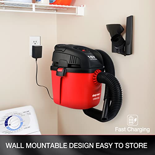 Shop-Vac Cordless 1 Gallon Wet/Dry, 16-Volt Lithium Rechargeable Portable Compact Vacuum With Accessories, Filter Bag & Foam Sleeve, 2025088, Red #TOP3