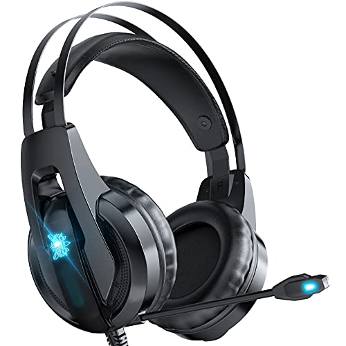 iFCOW Auriculares para juegos con cable para PS4 Switch PC Laptop Cancelación de ruido en auriculares con micrófono LED luz Cover