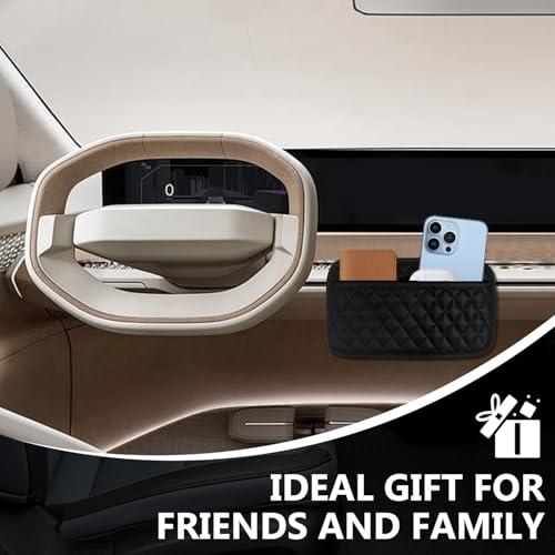 Image of Leather Black Car Storage Organizer Pouch, Self-Adhesive PU Armrest Organizers for Phone, Keys, Accessories or Charging Cables, Seat Side Gap Box, Automobiles