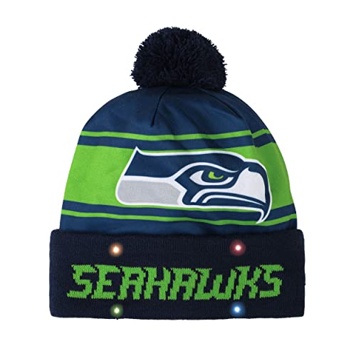FOCO NFL Unisex Adult Holiday Cuffed Pom Beanie Officially Licensed Winter Knit Hat for Men & Women Seattle Seahawks