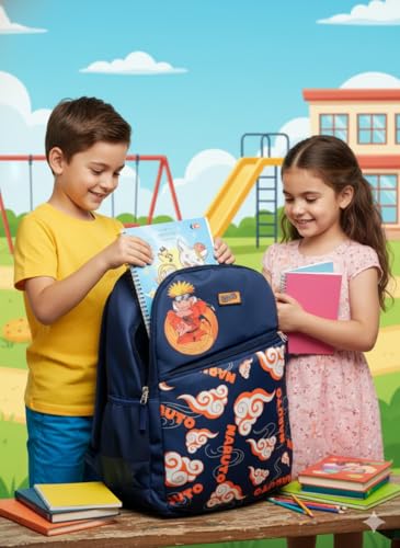 Image of STRIDERS Naruto School Bag for Kids Spacious Durable Rolling Backpack with Padded Comfortable Straps & Fun Design Perfect for School Travel & Play (18 Inch)