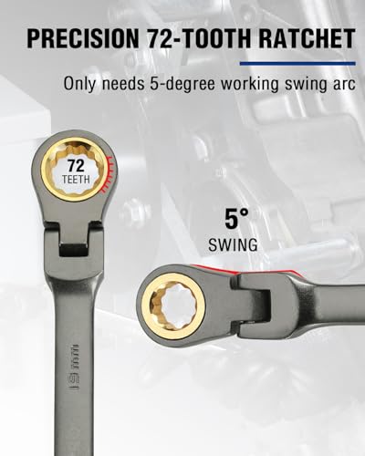 Image of WORKPRO 19 mm Flex-Head Ratcheting Combination Wrench, Nickel Plating | Cr-V Constructed, 72-Teeth, 12 Point Design, Metric, For Home Improvement, Auto Repairs, Plumbing, Constructions, Machinery